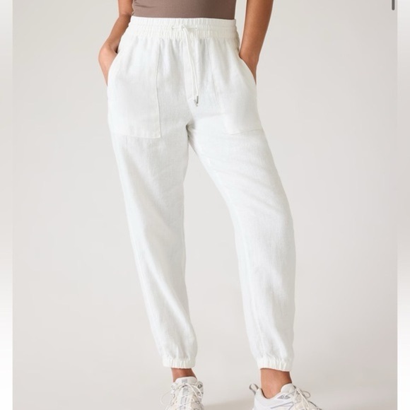 Athleta Pants - Athleta White Retreat Linen Ankle Jogger Pants Women’s Size 16 Beach 531704